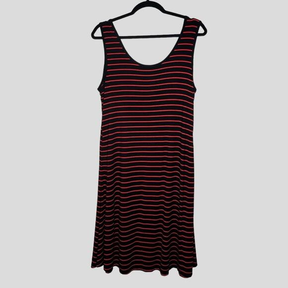 Retro Striped Tank Dress SZ 14 Calvin Klein Black Red Jersey Stretch Sporty Prep - Picture 3 of 6